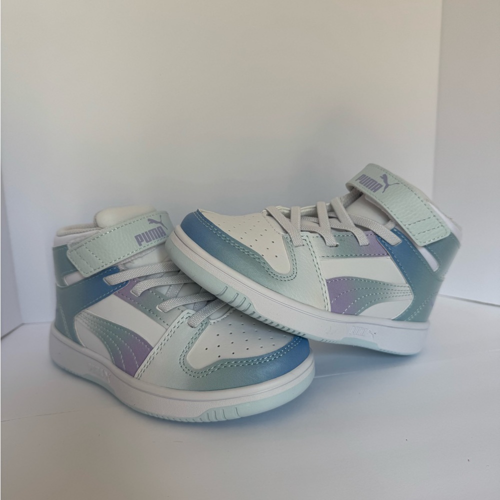 Puma Kids' White and Light Blue Sneakers